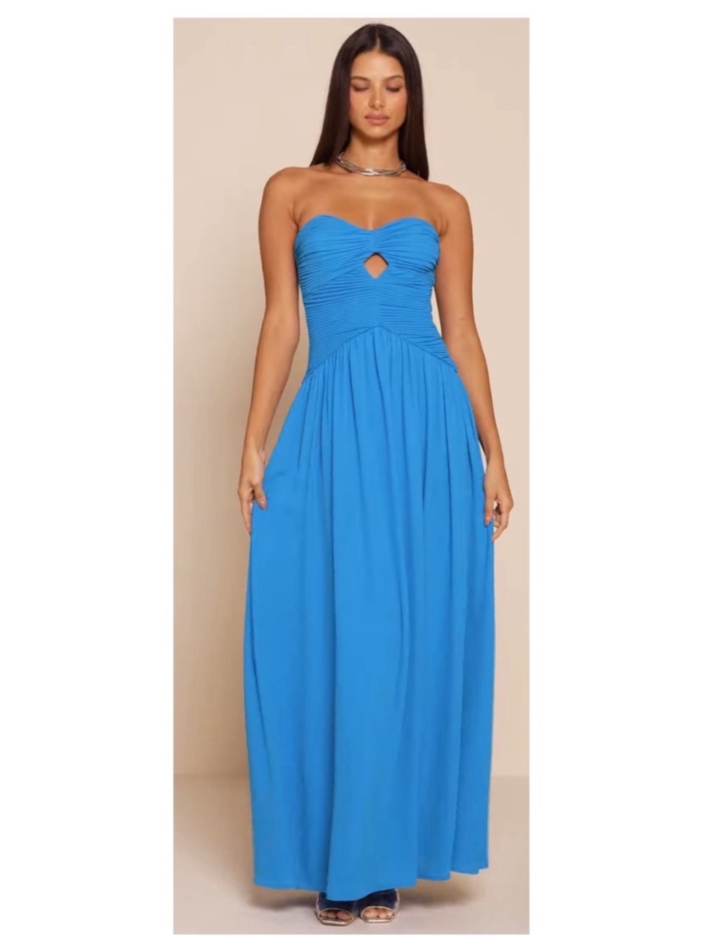 Lulu's Strapless Teal-Blue Maxi Dress with Heart Keyhole - Picture 5 of 9